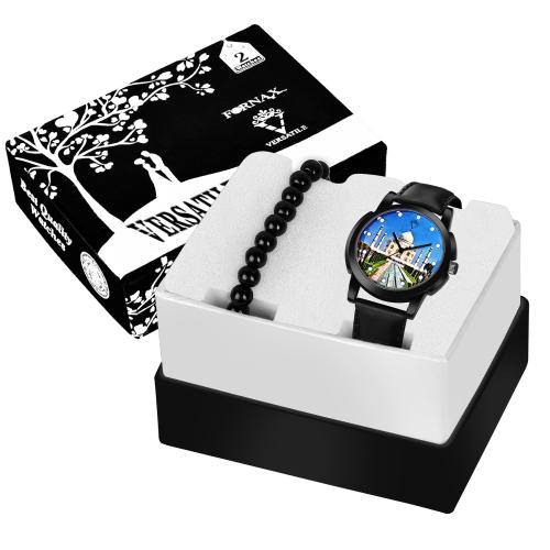 Versatile Taaj Style Silicon Strap Analog Watch With Beaded Bracelet