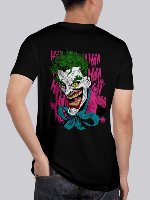 BLISSINK Joker Front And Back Printed Black Cotton Tshirt for Men