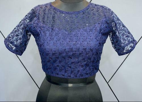 Linaro Lifestyles Women Dark Blue Embellished Net Blouse