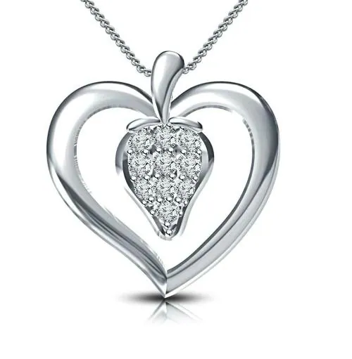 Lilu Jewels White Platinum Plated 925 Sterling Silver Cubic Zirconia Love Heart Pendant Necklace with 18 inch Chain for Women and Girls