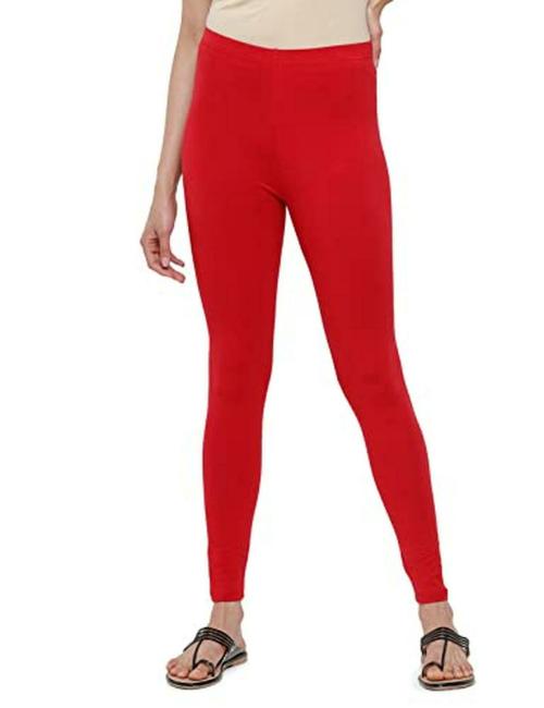 De Moza Women Red Solid Cotton Ankle Length Leggings - XXXL