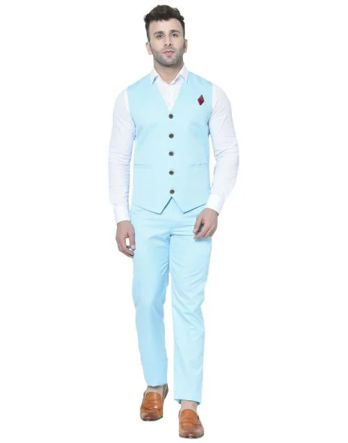 REFULGENT Premium Men Sky Blue Jacket With Trouser V Gala (Light Blue)