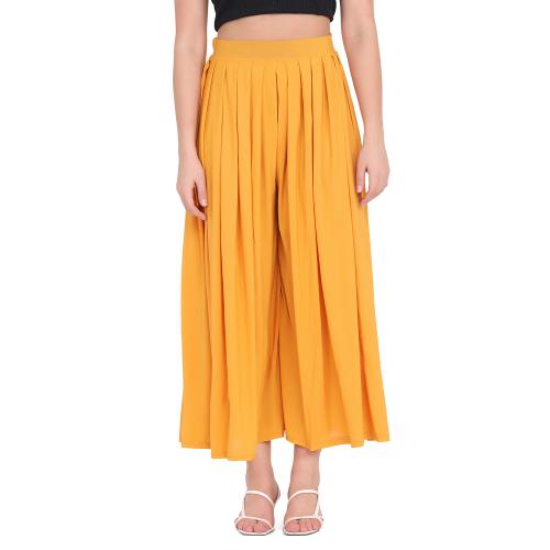 BuyNewTrend Yellow Solid Lycra Flared Full Length Women Palazzo Pant