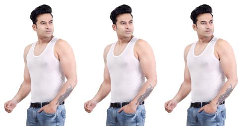 Madan China Sleeveless Cotton Vest for Men White Pack of 3 - 90 Cms