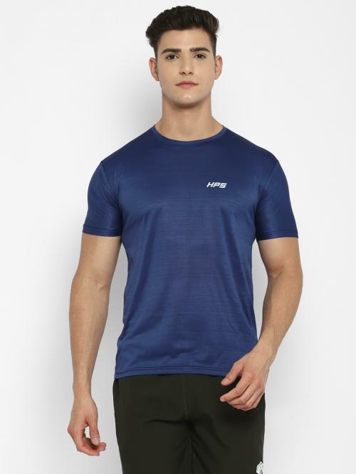 HPS Sports Men Navy Blue Lycra Blend Solid T-shirt (XXL)
