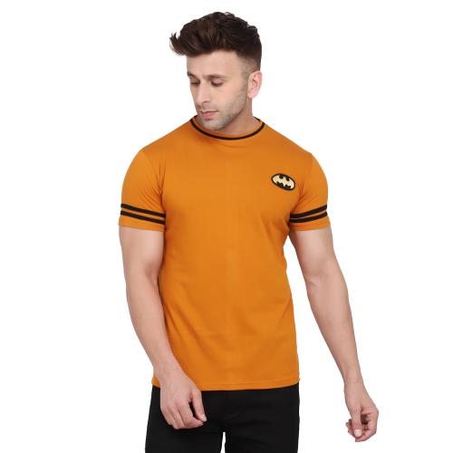 Blisstone Men Mustard Solid Cotton Blend Round Neck T-shirt (Pack of 1)