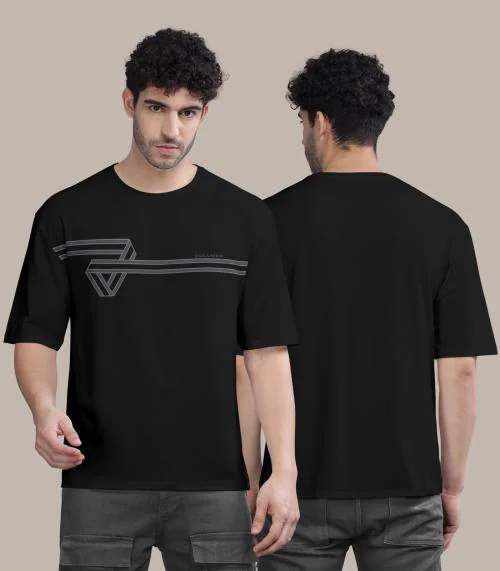 BULLMER Oversized Black Front Printed / Colourblock Baggy / Oversized Tshirt for Men