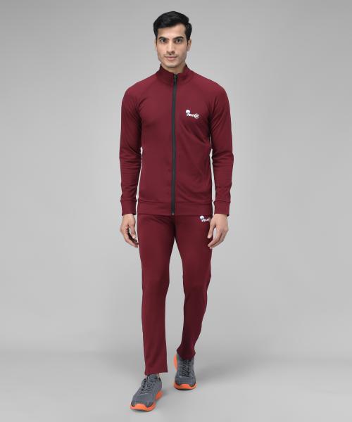 Veltick Men's Lycra Solid Maroon Tracksuit