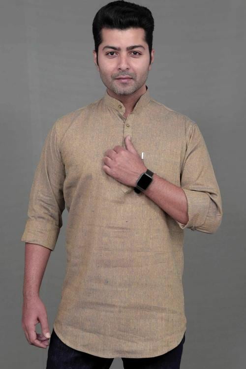 KACHCHAP Men's Kurta Khadi Cotton Traditional (Khakhi, 5XL)