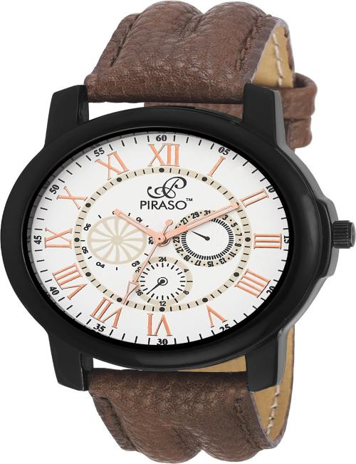 PIRASO REGAL Analog White Dial Brown Strap Watch for Men