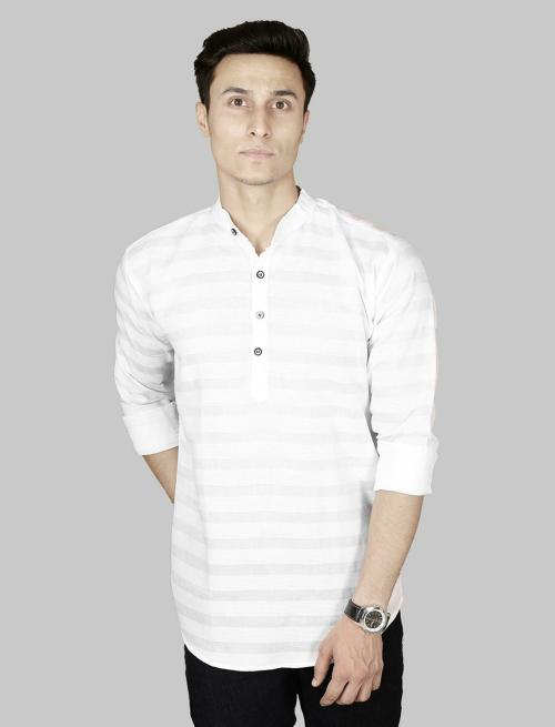 FUBAR Men White Printed Cotton Blend Straight Kurta (Extra Large)