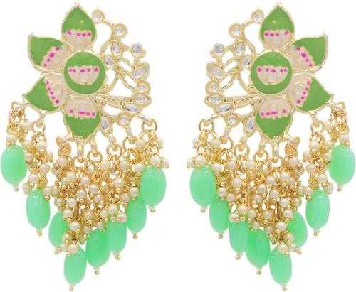 Asmitta Jewellery Gold-Plated Drops And Danglers Green Gold Earrings (Women And Girls)