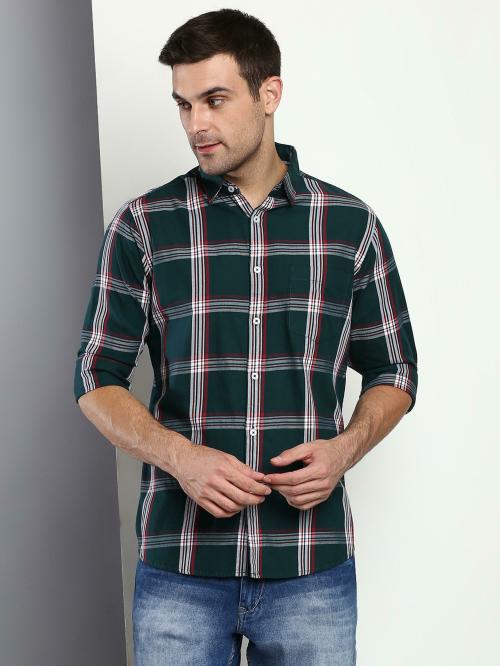 Dennis Lingo Men's Slim Fit Cotton Checkered Full Sleeves Casual Shirt (B-Green)