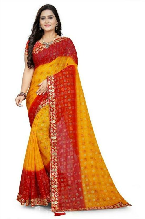 LADYMINT Printed Bandhani Georgette Saree  (Multicolor)