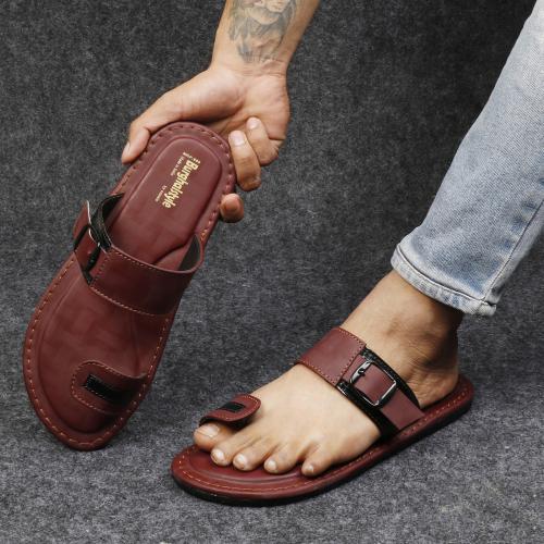 Burghalstyle Casual Slippers For Men Made Of Artificial Leather Colour Maroon Size Uk 6
