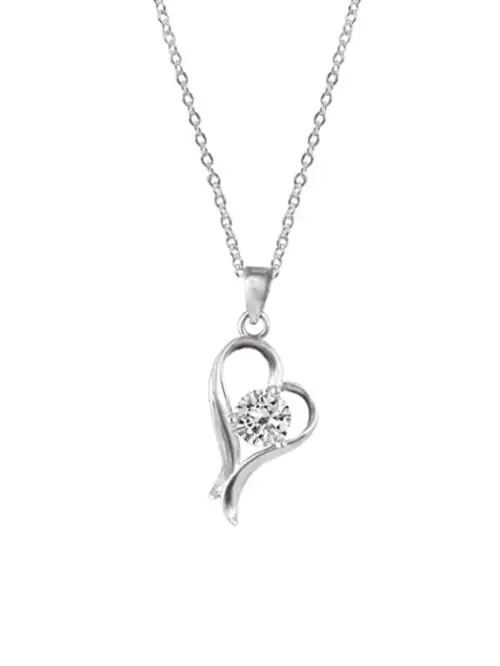 Giva Sterling Silver Zircon Curl Heart Necklace With Link Chain For Women