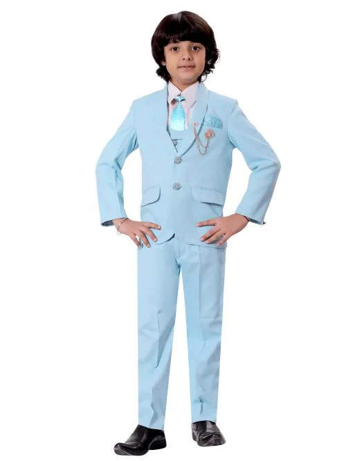 BT Dezines Kids 5-Piece Coat Pant Suit Set For Boys (8-9 years, Sky Blue)