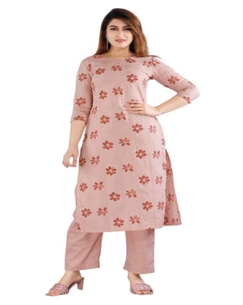Cotton Straight Floral Print Kurti with Pant, Rajputana Style Designer Dress for Girls & Women's