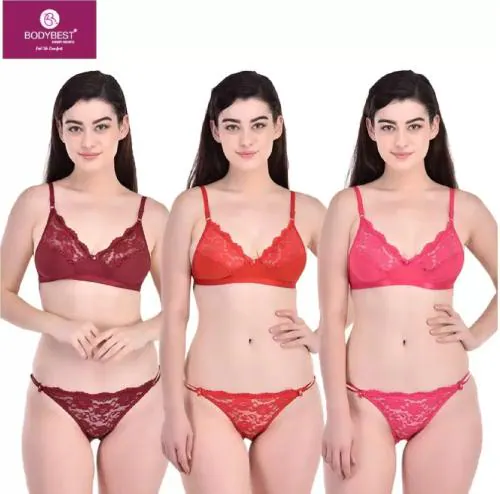 BODYBEST Bra & Panty Set Self Design Red, Pink, Maroon Lingerie Set