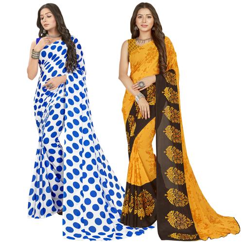 Anand Women Multicolor2 Self Design Pattern Georgette Pack of 2 Saree With Blouse