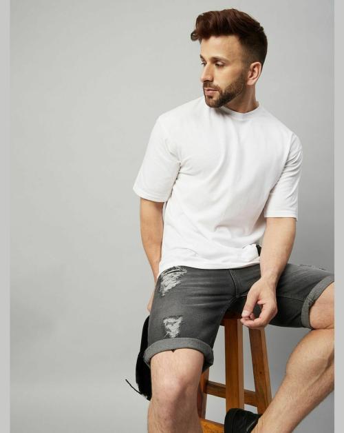 Gritstones Men White Half Sleeve Oversized Cotton Solid T-Shirt