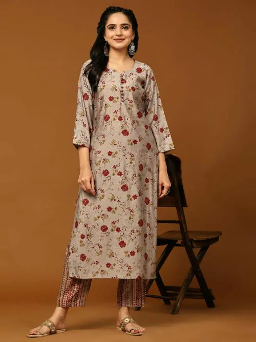 Bitafab Women Printed Chanderi Single Ethnic Sets(Red) (M)