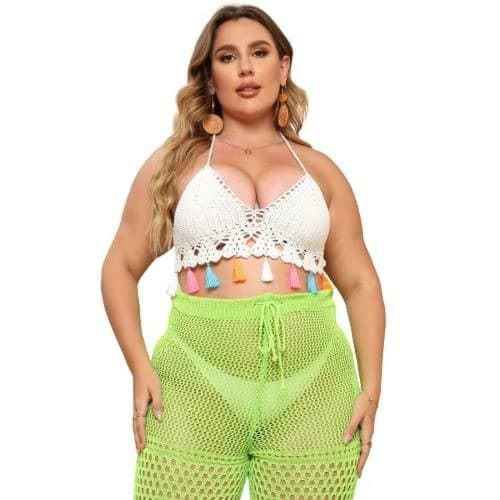 Plus Curvves Plus Size Crochet Bikini Top White - 2XL