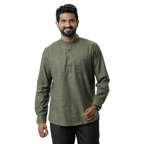 UATHAYAM Cotton Olive Green Iconic Short Kurta for Men - 38