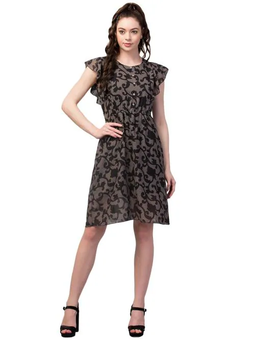 My Swag Women's Black Color Floral Print Fit And Flare Dress