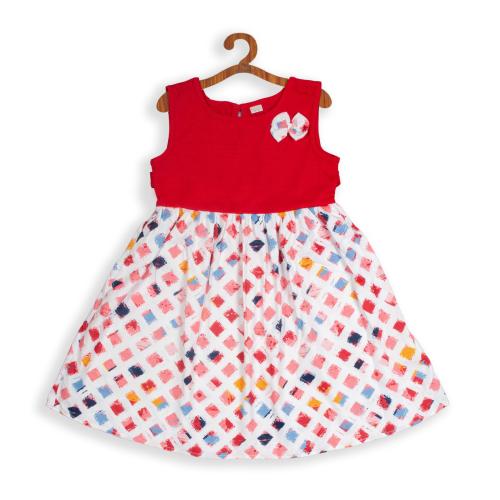 MYY Girls A-Line Soild & Printed Red Color Frock