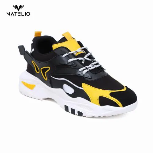 VATELIO Men's Black Mesh Lace-up Smarfit and Lightweight Sports Shoes