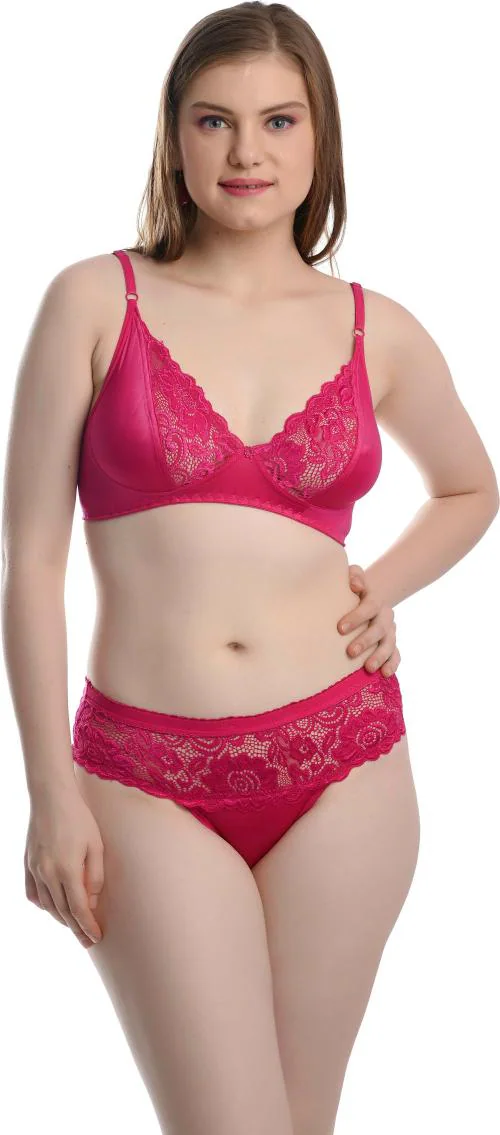 BRALA Women Purple Self Design Georgette Silk Blend Bra and Panty Set