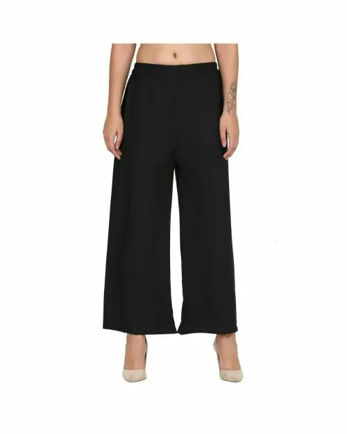 SAADHVI Women Black Solid Crepe Palazzo