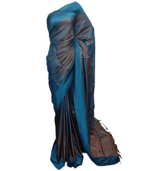 Radiant Fashion Women Dark Sky Blue Cotton Art Silk Saree with Blouse Piece