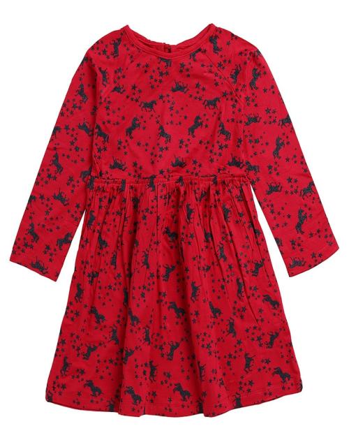 CRAZYPENGUIN ELITE Dresses for Girls Long Sleeves Frock|Red(4-5 Years)
