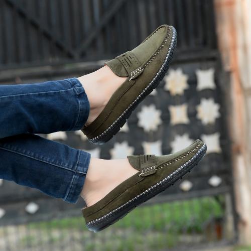 ROWLANS Men's Green Stylish/Party Wear Synthetic leather Slip-On Lofers