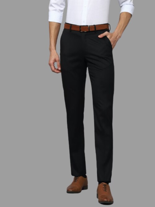 VILLAIN Solid Mid-Rise Stretchable Men's Formal Trousers-Black