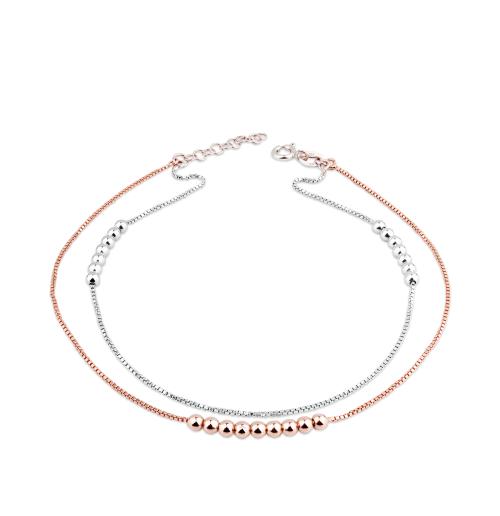 Fira Silver Rose Gold Double Layered Chain Anklet