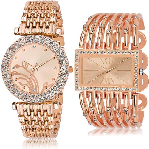 NEUTRON Modern Collection Chain Bracelet Diamond Rose Gold Colour Analog Metal Belt 2 Watch Combo For Women And Girls - G575-G585