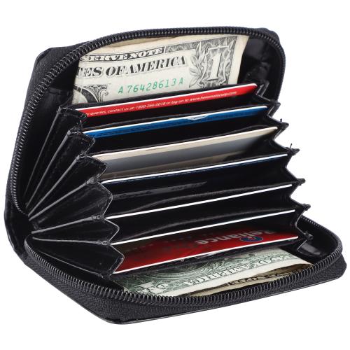 ertte Black Leatherette Card Holder with 8 Card Slots and Zip (#ER-30021)