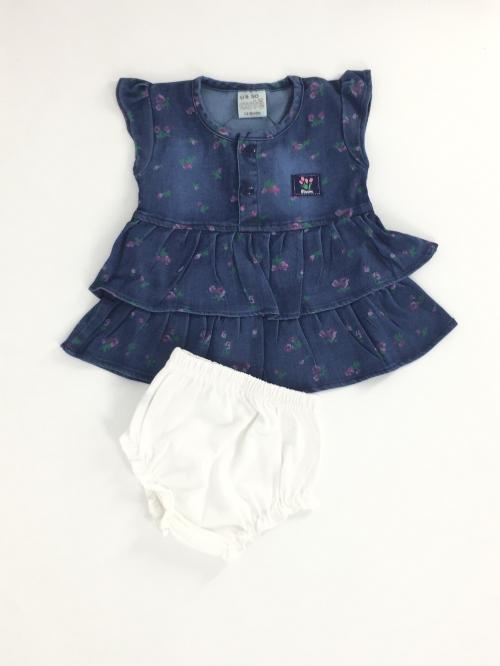 U R CUTE Cotton Blue Floral Printed Baby Girls Frock Set With White Pant, 9-12 Months