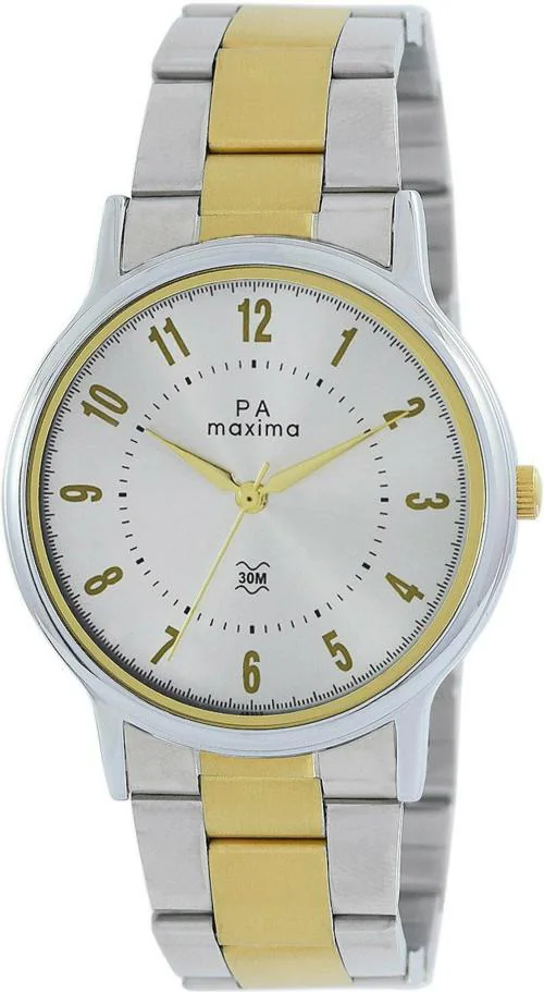 Maxima Analog Silver Dial Gold Strap Watch For Men (48292CMGT)