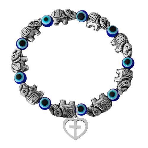 M Men Style 6mm Beads Religious Cross In Heart Elephant Elastic Strachable Charm Crystal Bracelet