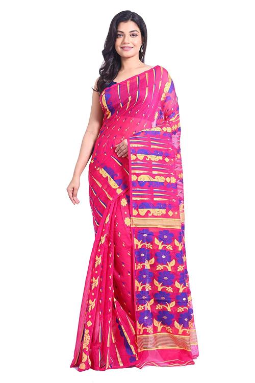 Sweta Women Rani Cotton Blend Java Jamdani Saree
