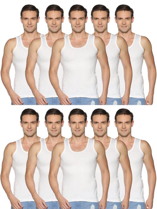 White Rose Men Cotton Sleeveless White Vest 85 Cms Pack of 10