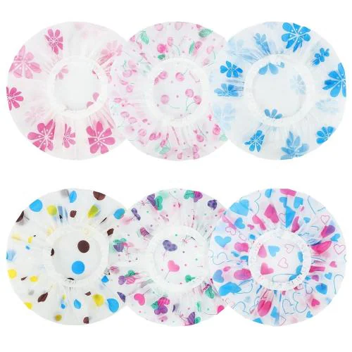 DJ FINDER Shower Caps, 6 Pcs Waterproof Bath Caps Plastic Reusable Shower Caps Elastic Band Bath Hair Hat Stocking Stuffers for Women Ladies Spa Salon