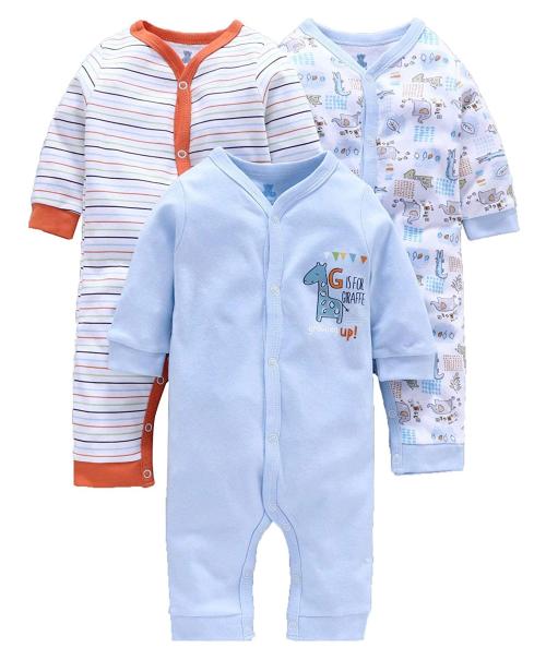 I Bears Baby Boys and Baby Girls Full Sleeve Romper Bodysuit Pack of 3 Color White,Blue,Orange 0-1 Month