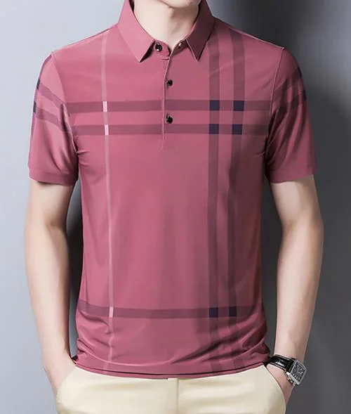 Ausk Men Printed Polo Neck Cotton Blend Peach T-Shirt