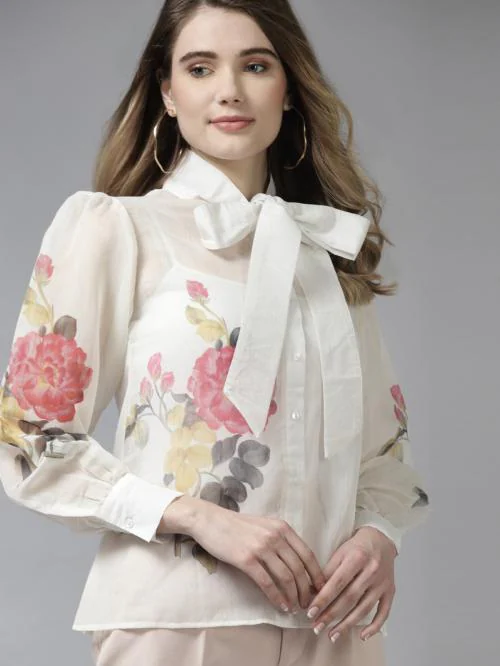 YUG DESIGNER ETHNIC WEAR Chic and Comfortable Women's Blue Floral Printed Top in Soft Cotton Fabric