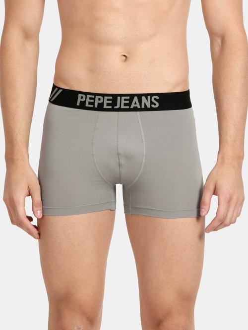 PEPE JEANS LONDON Men's Light Grey Solid Nylon Pack of 1 Trunks